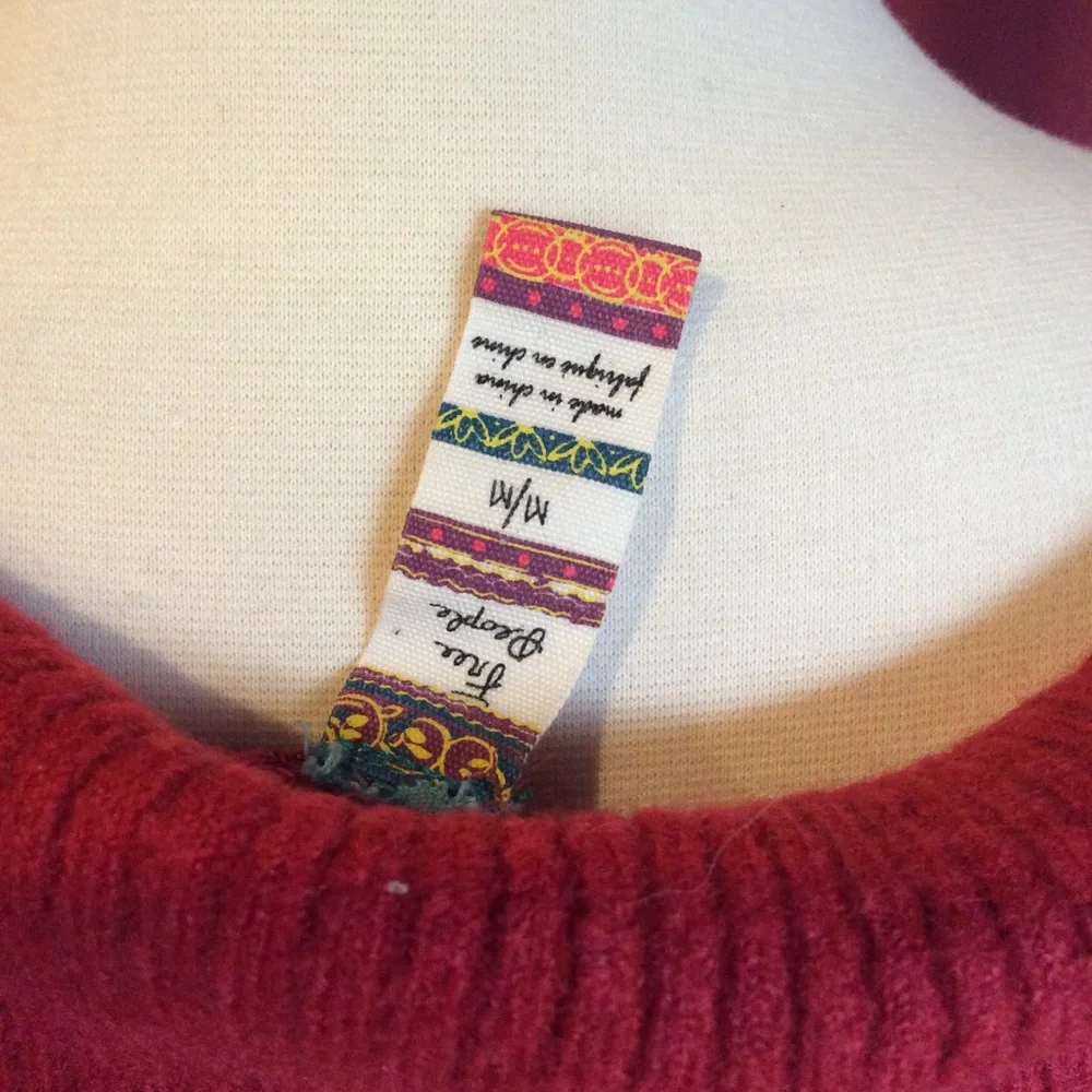Free People Red & Light Gray Striped Pullover Button-Front Sweater With Pockets